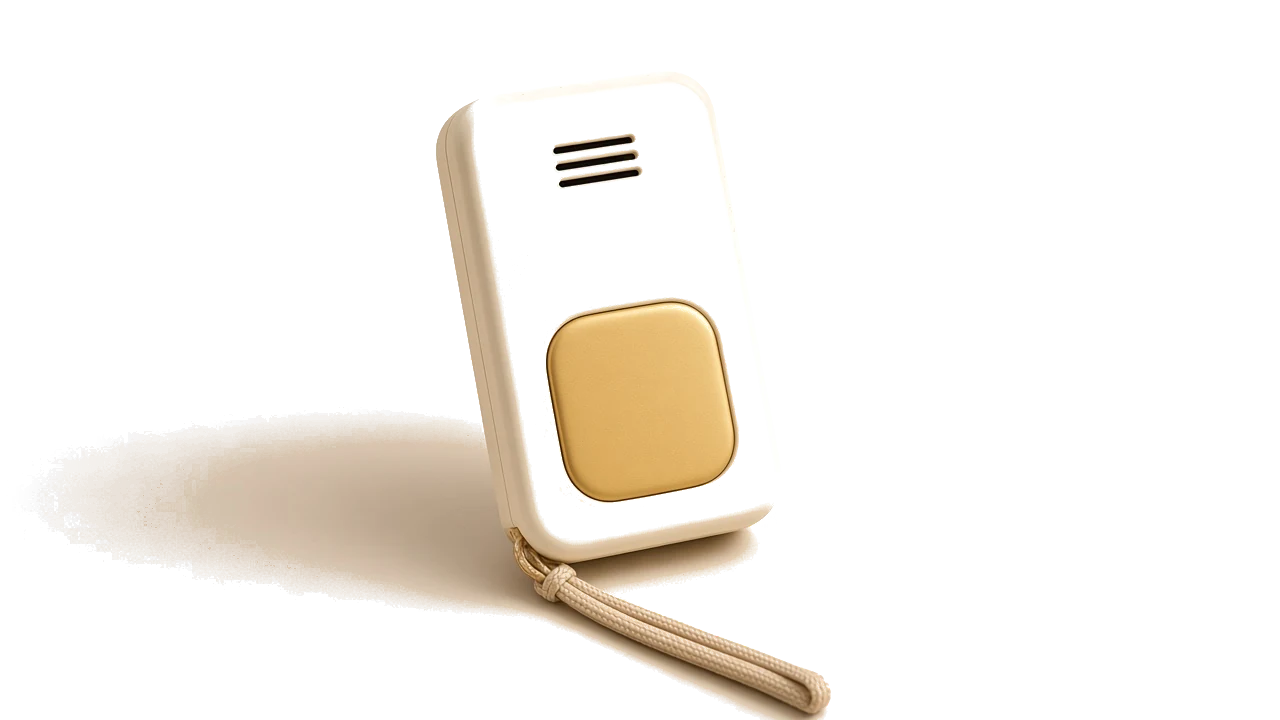 A cream slab with one gold button and a lanyard